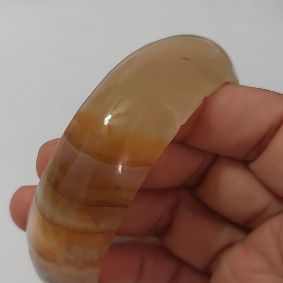 Natural Banded Agate Stone Chunky Bangle Bracelet - Picture 7 of 8